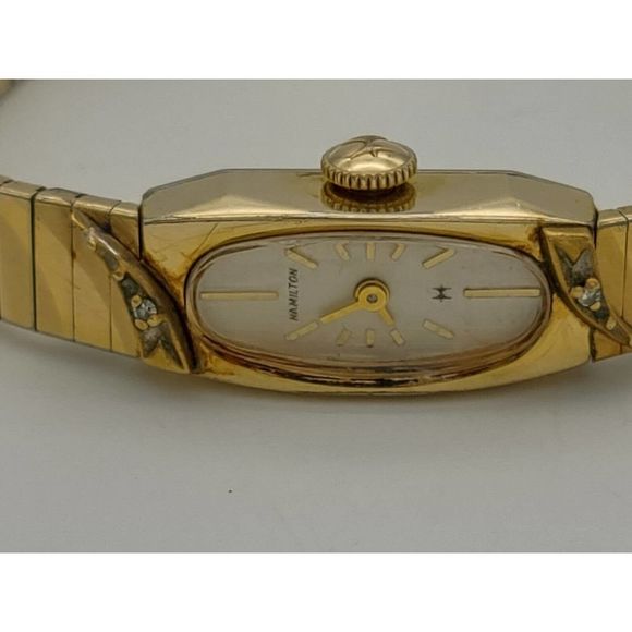 Vintage Hamilton Watch Ladies Gold Tone 10Kt RGP Diamonds New Battery main image 6